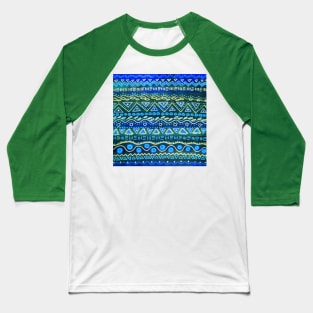 Boho Blue Geometric Pattern Baseball T-Shirt